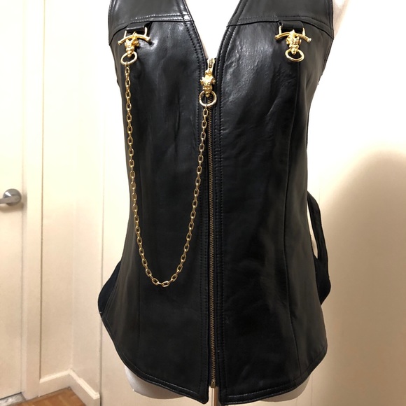 Vintage leather chain zipper rams head vest size 4 - Picture 2 of 8